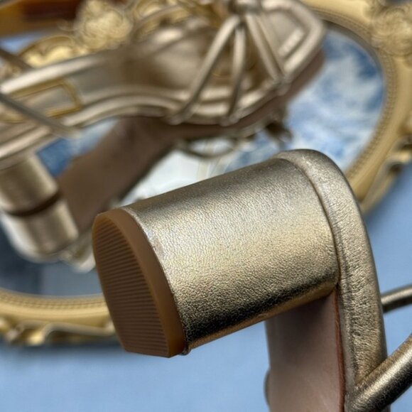 🆕 LOEFFLER RANDALL 🧿 NWOB Mikel Leather Bow Heel Sandal, Gold Leather - Sz 6.5 - Picture 16 of 16